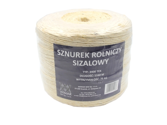 Sznurek sizalowy naturalny, WIMAR 3400-TEX,  PALETA 180 ROLEK HURT