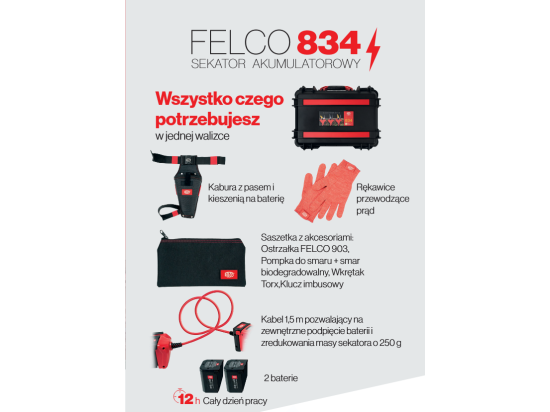 Sekator elektryczny do winorośli  FELCO 834V  ostrze 34mm F-Gold do winogron, bezpieczny
