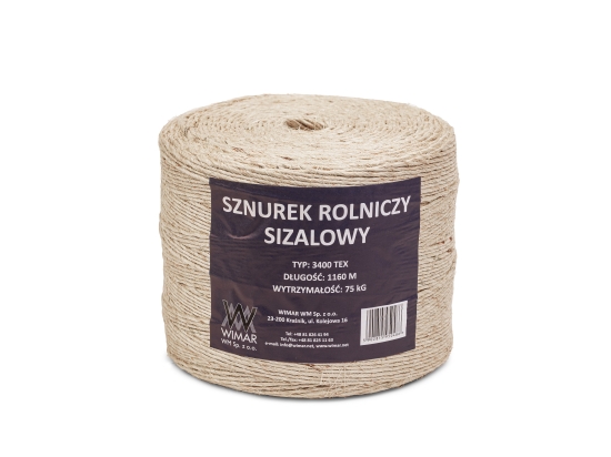 Sznurek sizalowy naturalny, WIMAR 3400-TEX,  rolka 1160m
